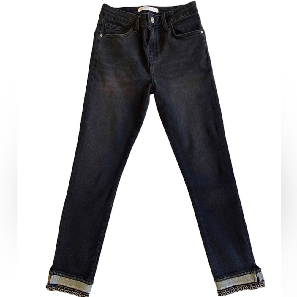 Zara Z1975 black cropped skinny jeans with hem embellishment, 4